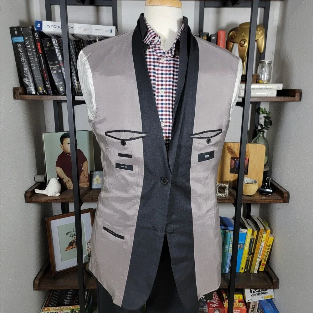 Hugo Boss Pasolinl movie Men's Sport Coat Blazer Two Button Black‎ Charcoal 42L